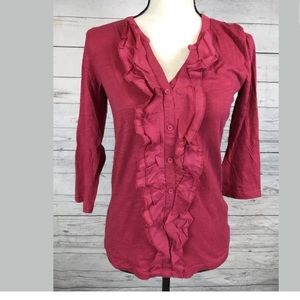 Women's Ann Taylor LOFT Ruffled Front Red Long